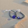 925 Pure Silver Evil Eye Baby Nazariya Bracelet with Blue Crystal & Silver Beads for New Born Baby Boys and Girls (New Born to 6 Months)